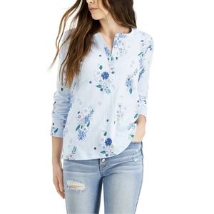 Style & Co Cotton Floral-Print Henley Top PS